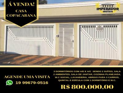 Casa para Venda, em Rio Claro, bairro Copacabana, 3 dormitórios, 3 banheiros, 2 suítes, 4 vagas